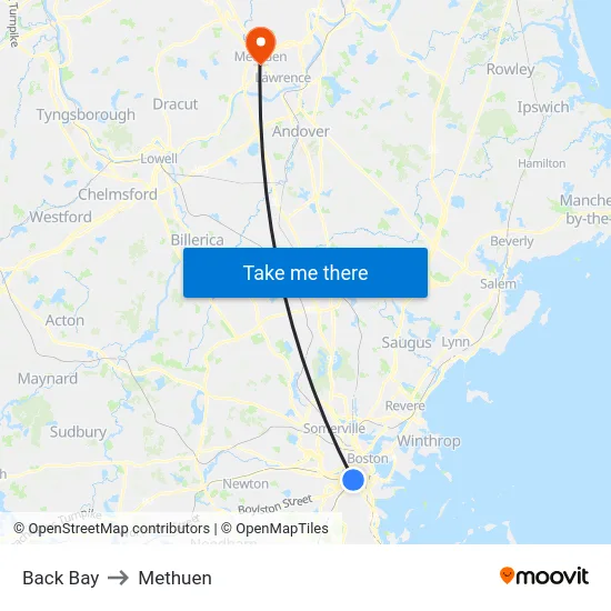 Back Bay to Methuen map