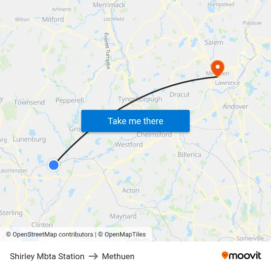 Shirley Mbta Station to Methuen map