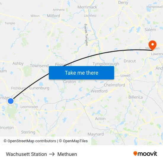 Wachusett Station to Methuen map