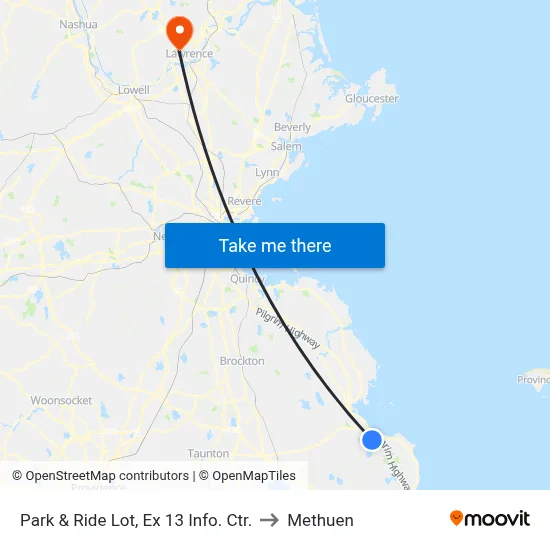 Park & Ride Lot, Ex 13 Info. Ctr. to Methuen map