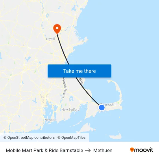 Mobile Mart Park & Ride Barnstable to Methuen map