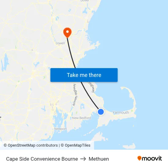 Cape Side Convenience Bourne to Methuen map