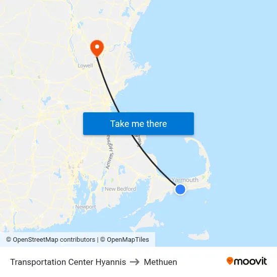 Transportation Center Hyannis to Methuen map