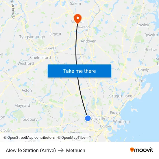 Alewife Station (Arrive) to Methuen map