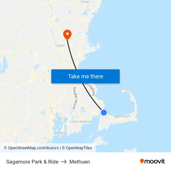 Sagamore Park & Ride to Methuen map