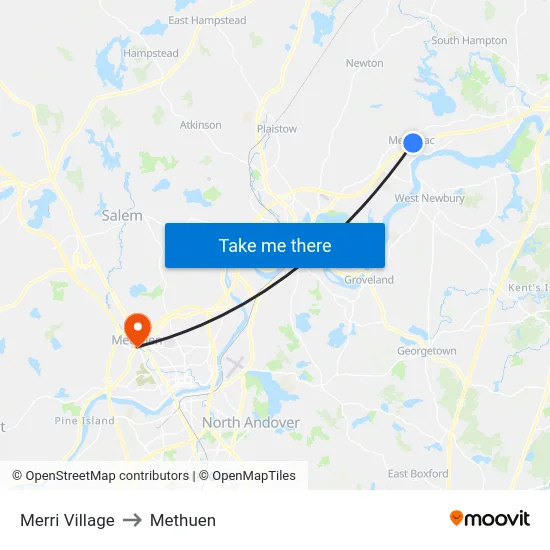 Merri Village to Methuen map