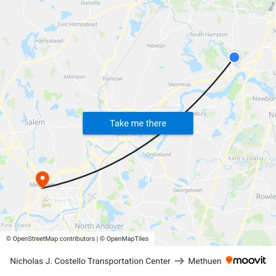 Nicholas J. Costello Transportation Center to Methuen map