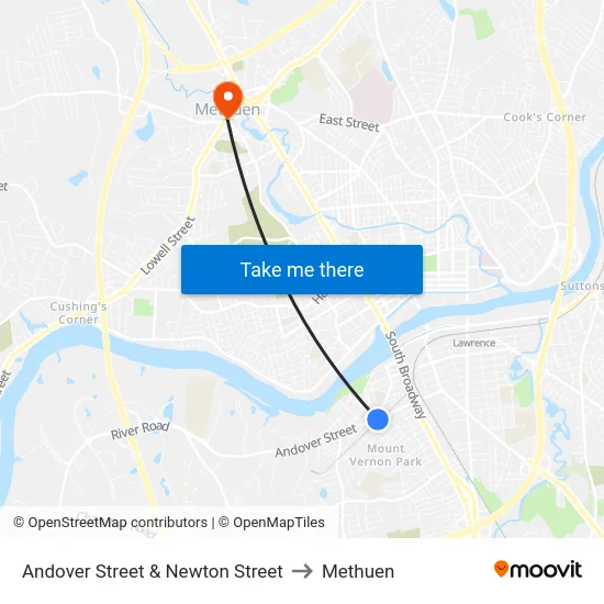 Andover Street & Newton Street to Methuen map