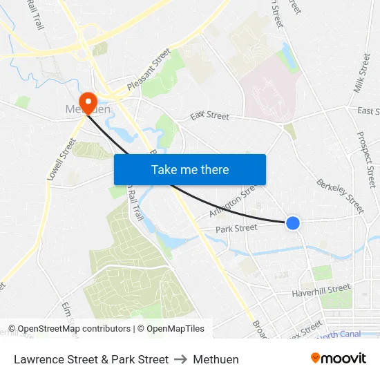 Lawrence Street & Park Street to Methuen map