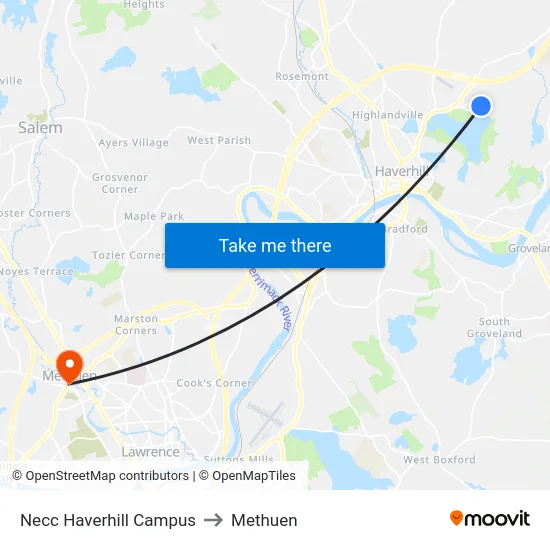 Necc Haverhill Campus to Methuen map
