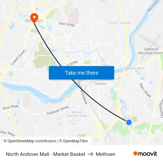 North Andover Mall - Market Basket to Methuen map