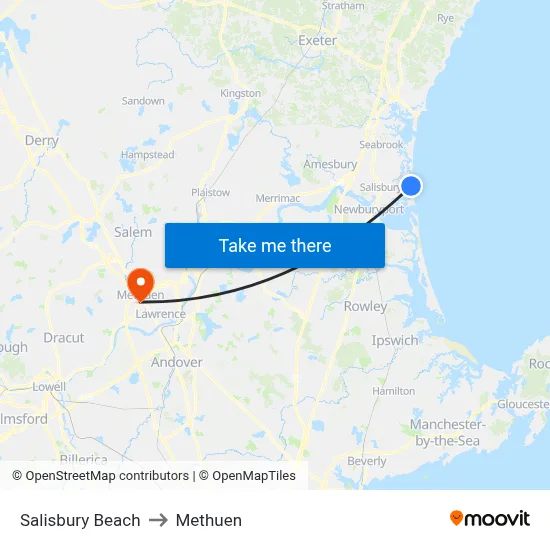 Salisbury Beach to Methuen map