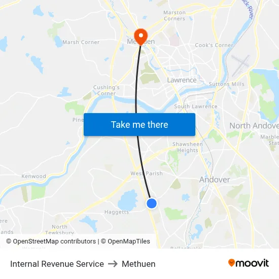 Internal Revenue Service to Methuen map