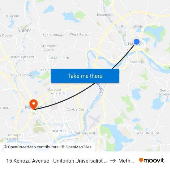 15 Kenoza Avenue - Unitarian Universalist Church to Methuen map