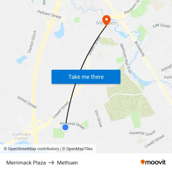 Merrimack Plaza to Methuen map