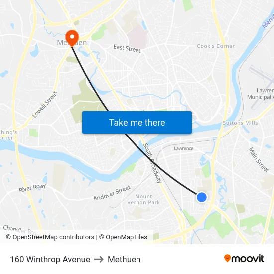160 Winthrop Avenue to Methuen map