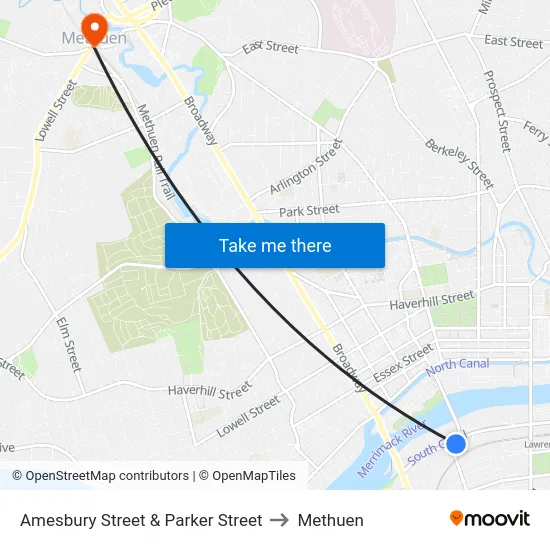 Amesbury Street & Parker Street to Methuen map