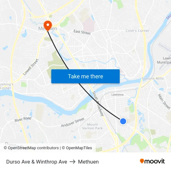 Durso Ave & Winthrop Ave to Methuen map