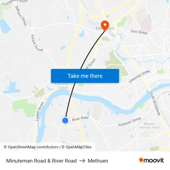 Minuteman Road & River Road to Methuen map