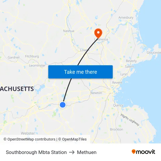 Southborough Mbta Station to Methuen map