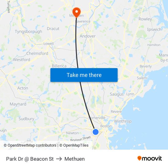 Park Dr @ Beacon St to Methuen map