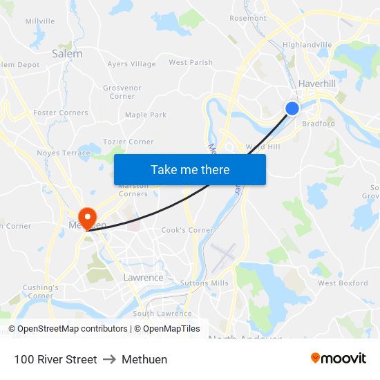 100 River Street to Methuen map