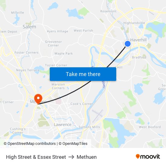 High Street & Essex Street to Methuen map