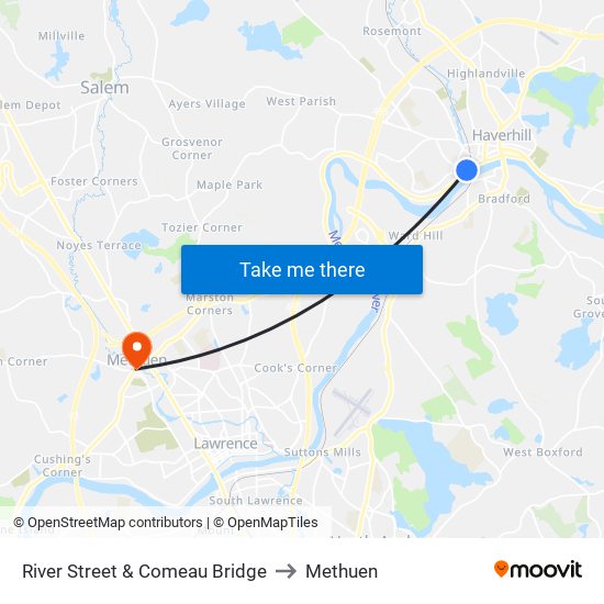 River Street & Comeau Bridge to Methuen map