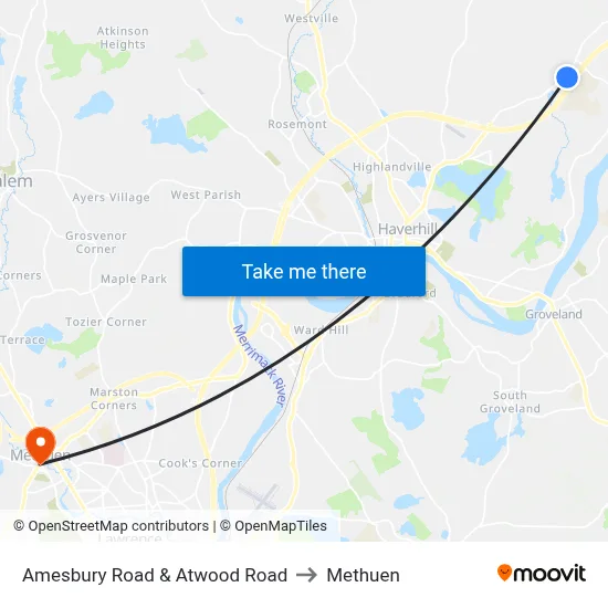 Amesbury Road & Atwood Road to Methuen map