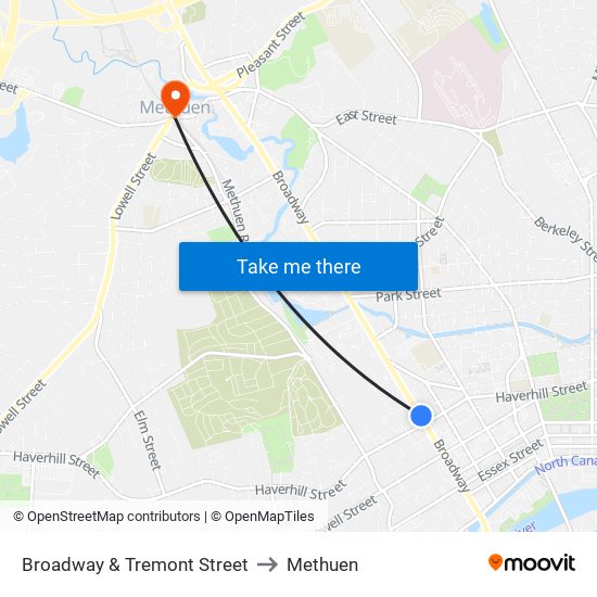 Broadway & Tremont Street to Methuen map