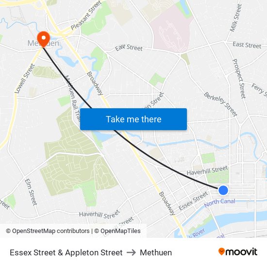 Essex Street & Appleton Street to Methuen map