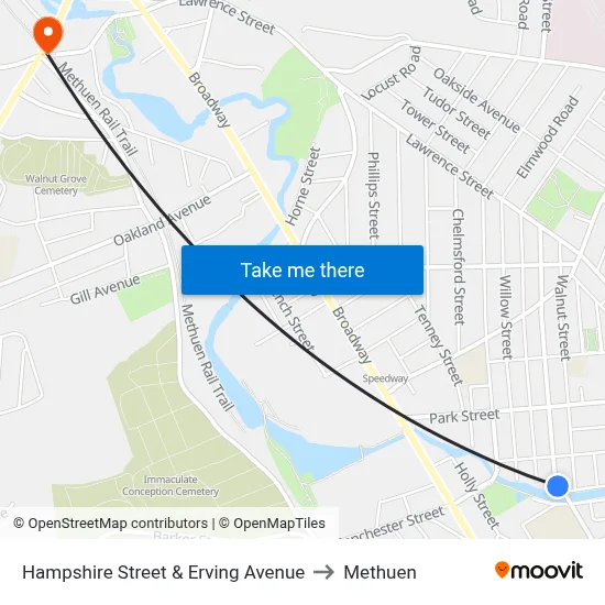 Hampshire Street & Erving Avenue to Methuen map