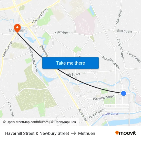 Haverhill Street & Newbury Street to Methuen map