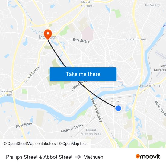 Phillips Street & Abbot Street to Methuen map