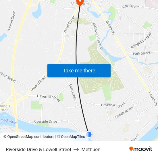 Riverside Drive & Lowell Street to Methuen map
