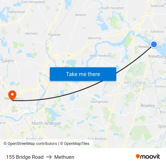 155 Bridge Road to Methuen map