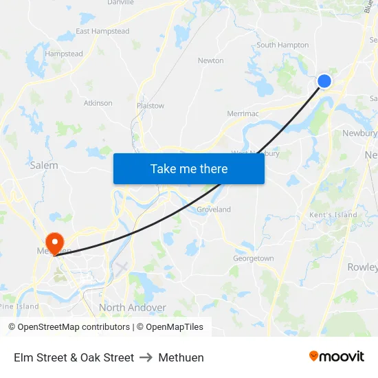 Elm Street & Oak Street to Methuen map