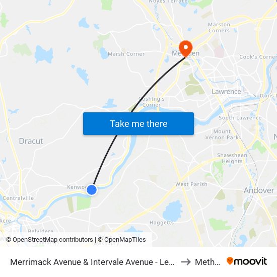 Merrimack Avenue & Intervale Avenue - Lenzis Bakery to Methuen map