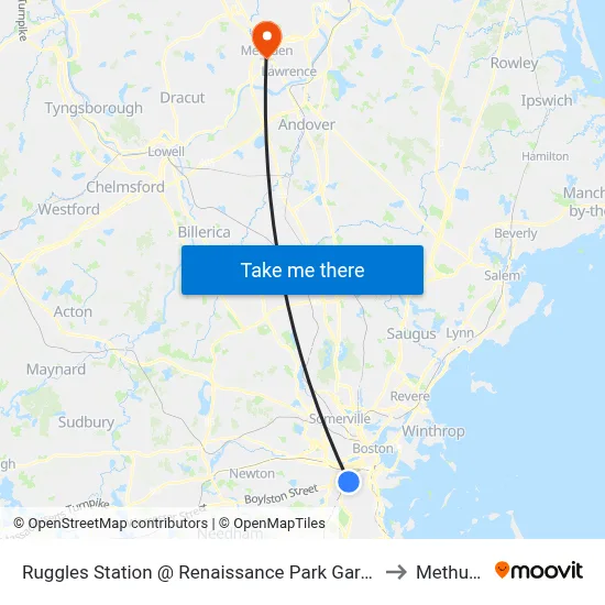 Ruggles Station @ Renaissance Park Garage to Methuen map