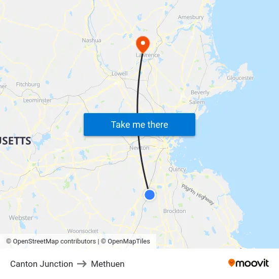 Canton Junction to Methuen map