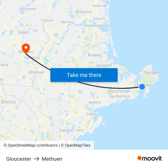 Gloucester to Methuen map