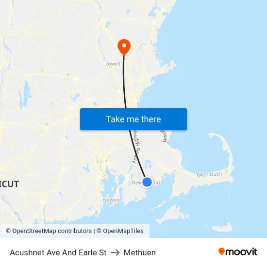 Acushnet Ave And Earle St to Methuen map