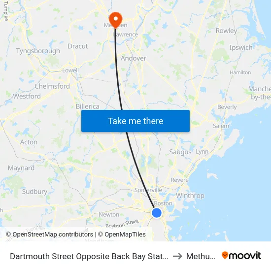 Dartmouth Street Opposite Back Bay Station to Methuen map