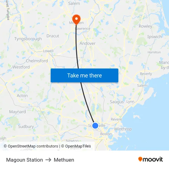 Magoun Station to Methuen map