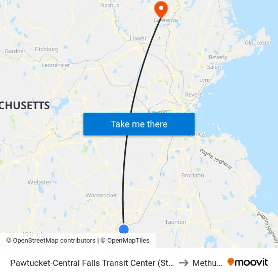 Pawtucket-Central Falls Transit Center (Stop B) to Methuen map