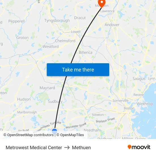 Metrowest Medical Center to Methuen map