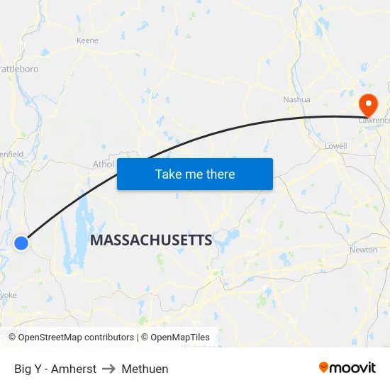 Big Y - Amherst to Methuen map