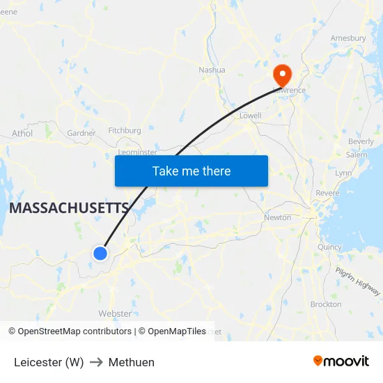 Leicester (W) to Methuen map