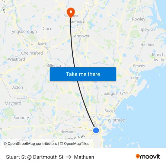 Stuart St @ Dartmouth St to Methuen map