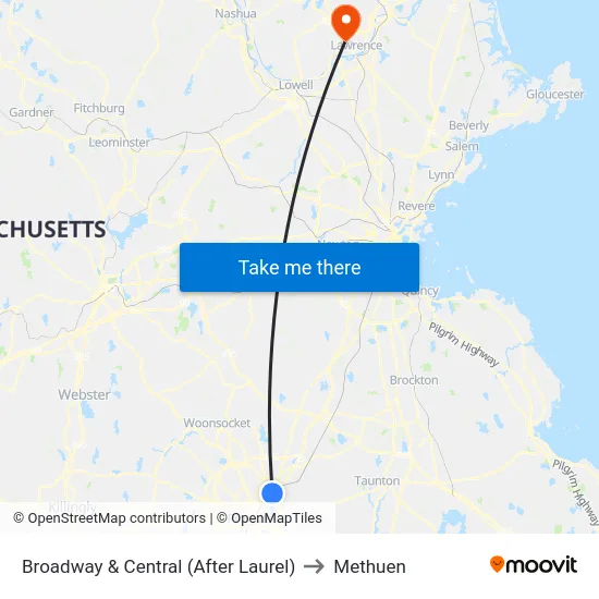 Broadway & Central (After Laurel) to Methuen map